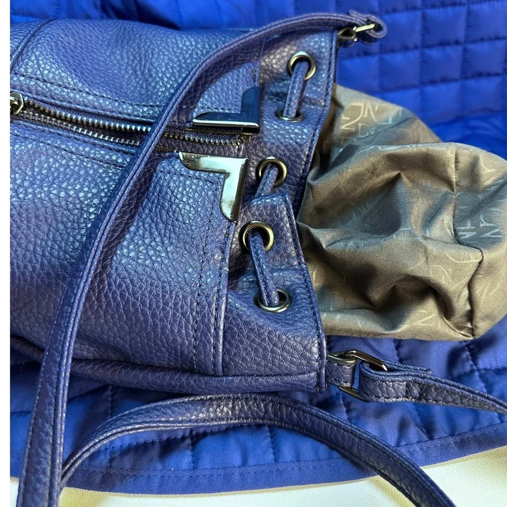 Danielle Nicole Blue Pebble Vegan PU Lthr Mini Drawstring Bucket Crossbody Bag - Picture 11 of 13